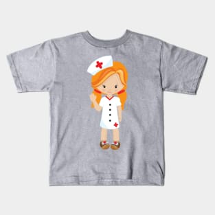 Nurse, Medicine, Doctor, Cute Girl, Orange Hair Kids T-Shirt